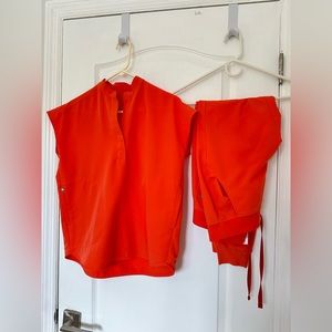 FIGS Sunset Orange Rafaela Oversized Scrub Top & Sunset Orange Zamora Joggers